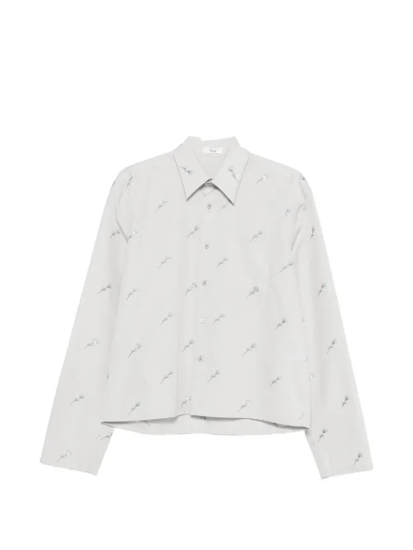 Rier Floral-embroidered Button-fastening Shirt in Grey