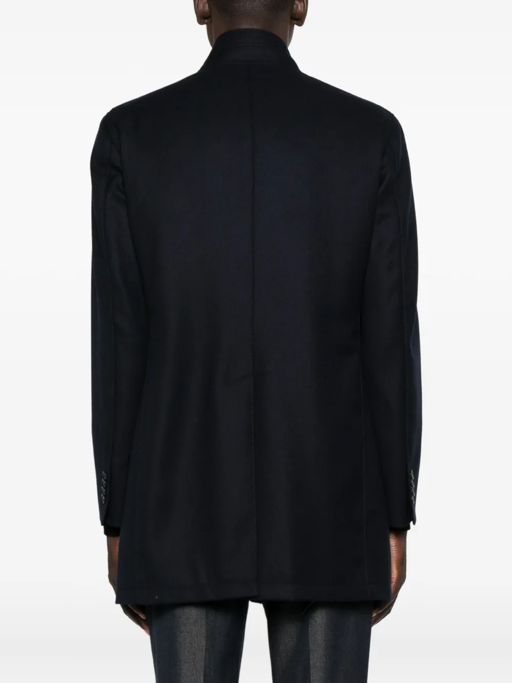 Tagliatore Mandarin-collar Button Coat In Blue