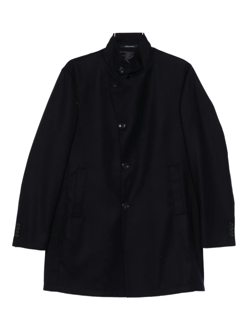 Tagliatore Mandarin-collar Button Coat In Blue