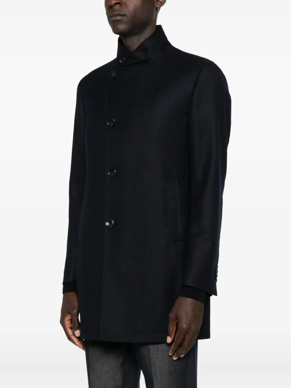 Tagliatore Mandarin-collar Button Coat In Blue