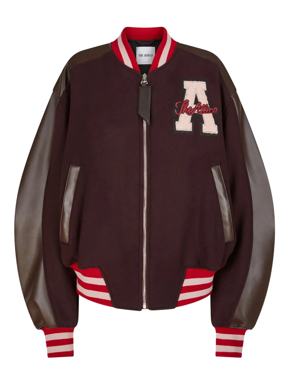 The Attico Bomberjack met leren mouwen en logopatch Rood
