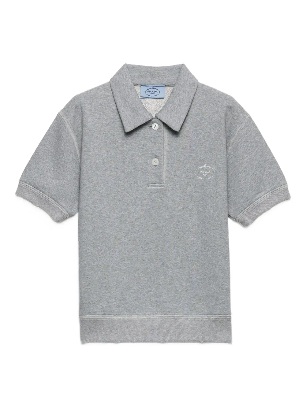 Prada Logo-embroidered Ribbed-knit Polo Shirt In Gray