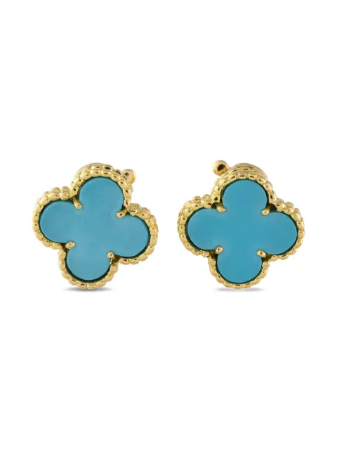 Van Cleef & Arpels 18K yellow gold turquoise clover-shaped earrings
