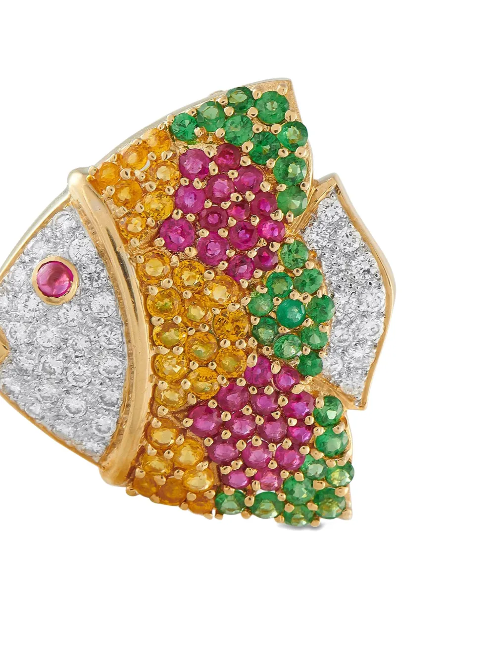 Pre-owned Lb Exclusive 18k Yellow Gold Fish Multi-stone Brooch