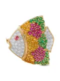 LB Exclusive 18K yellow gold Fish multi-stone brooch