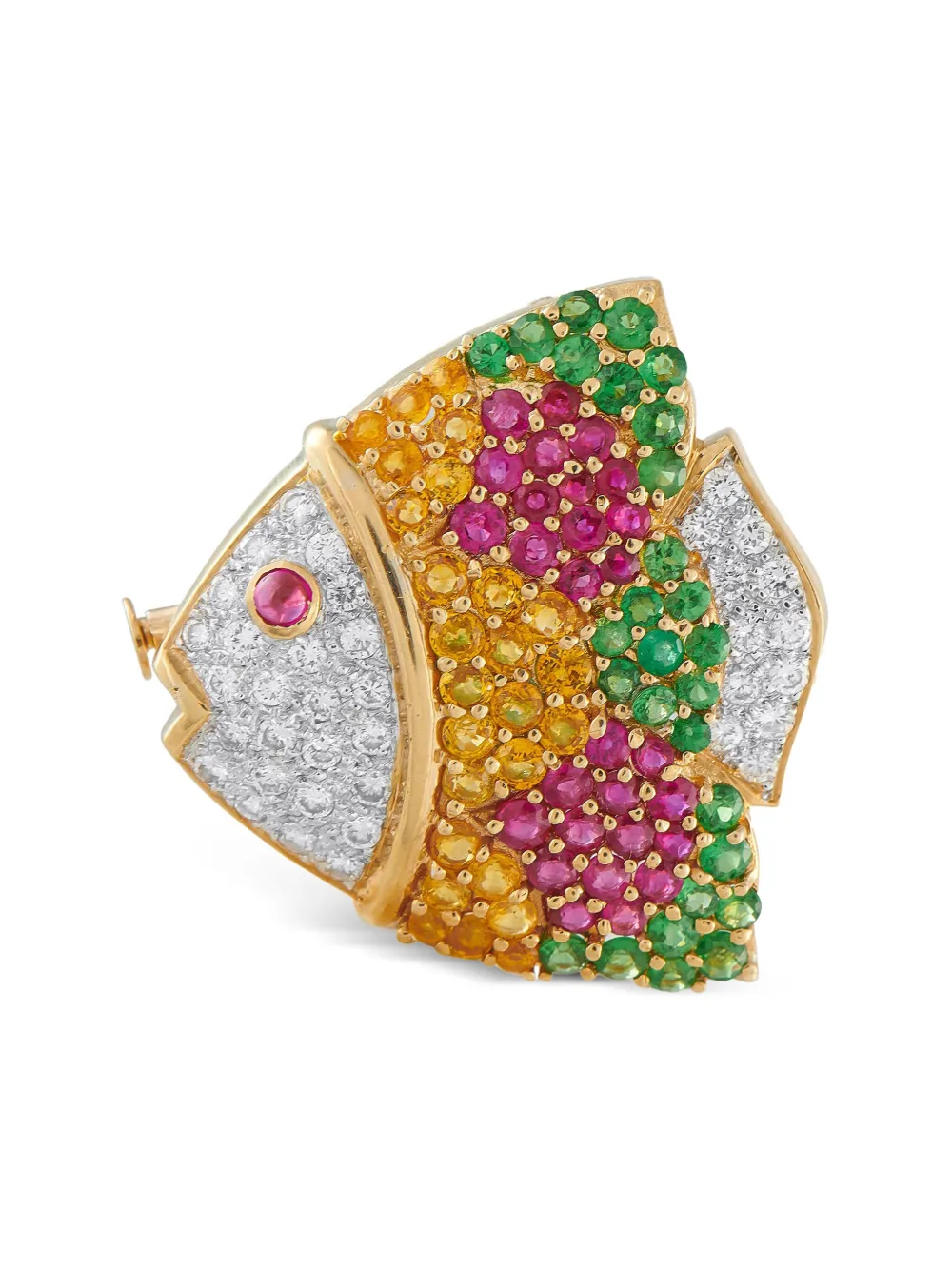 Pre-owned Lb Exclusive 18k Yellow Gold Fish Multi-stone Brooch