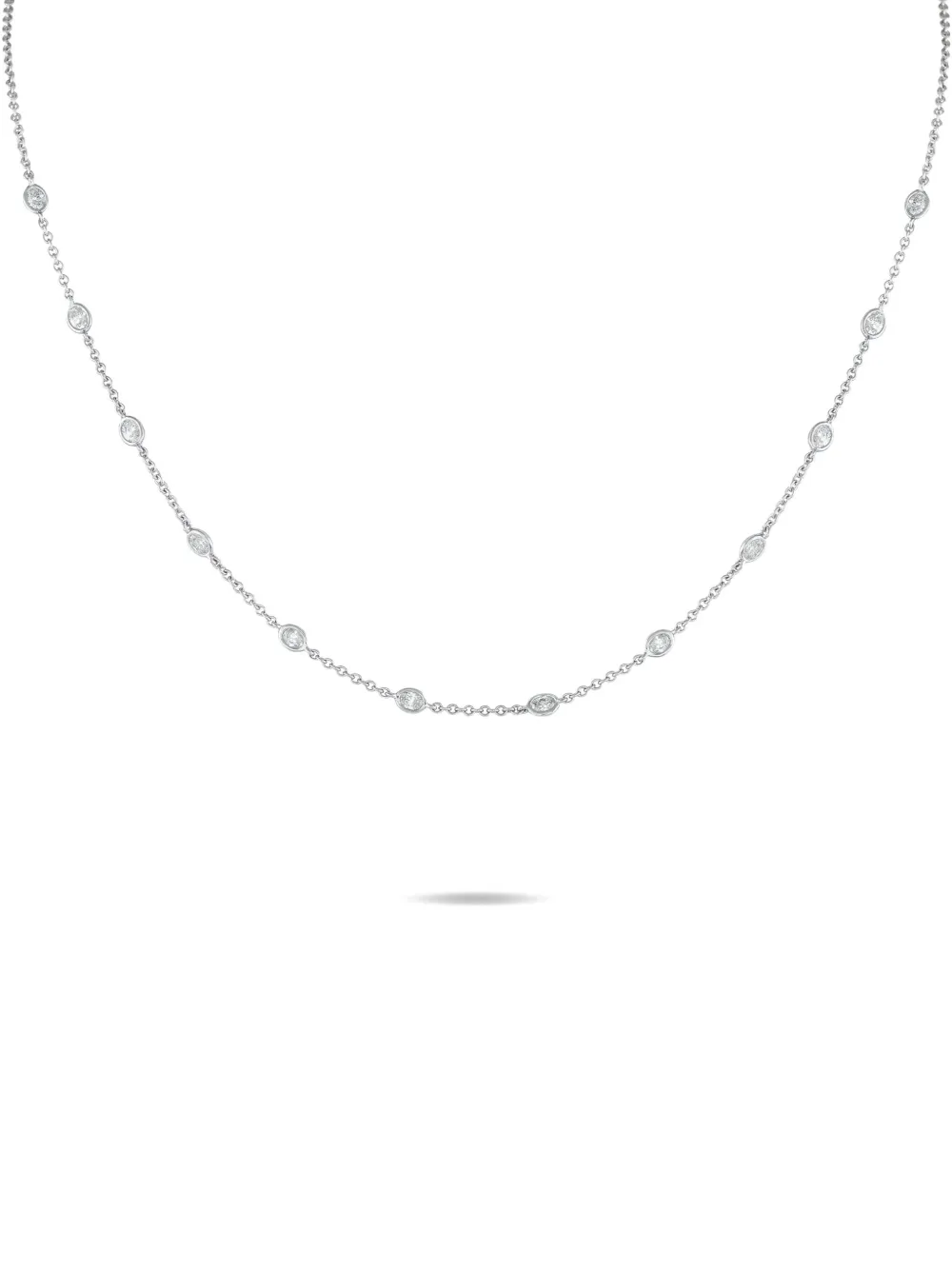 LB Exclusive 18K white gold diamond station necklace | Silver | Image 1