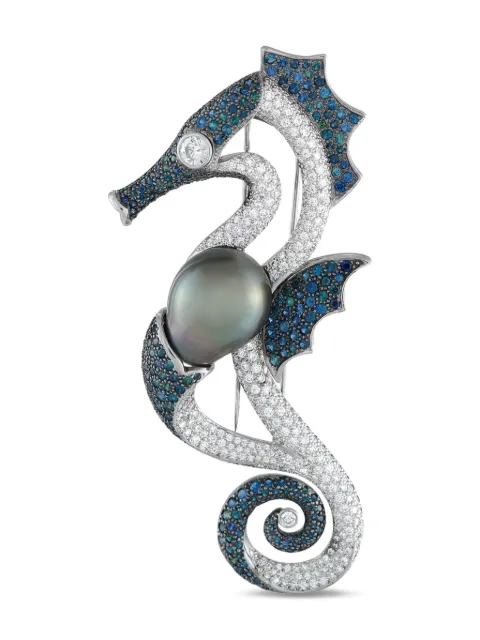 Mikimoto broche Seahorse en platino con diamantes y perlas