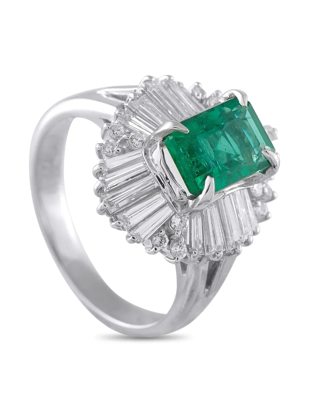 LB Exclusive platinum emerald and diamond ring | Silver | Image 1