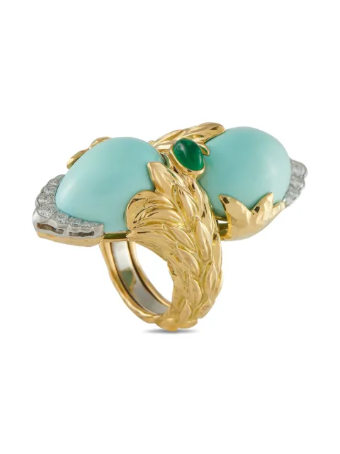 David Webb 18K yellow gold turquoise and emerald ring