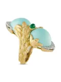 David Webb 18K yellow gold turquoise and emerald ring
