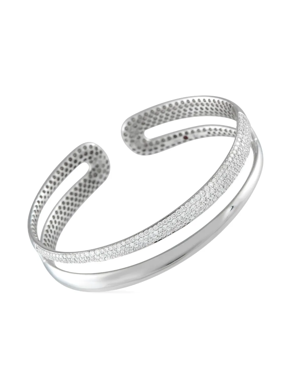 Pre-owned Roberto Coin 18k White Gold Diamond Cuff Bracelet In Silver