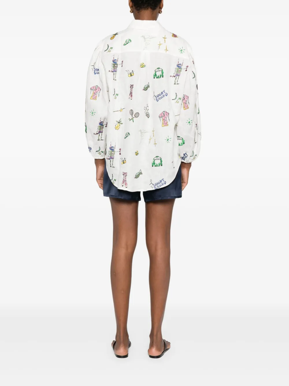 Alemais Playful All-over Print Long Sleeve Shirt With Buttoned Cuffs In White