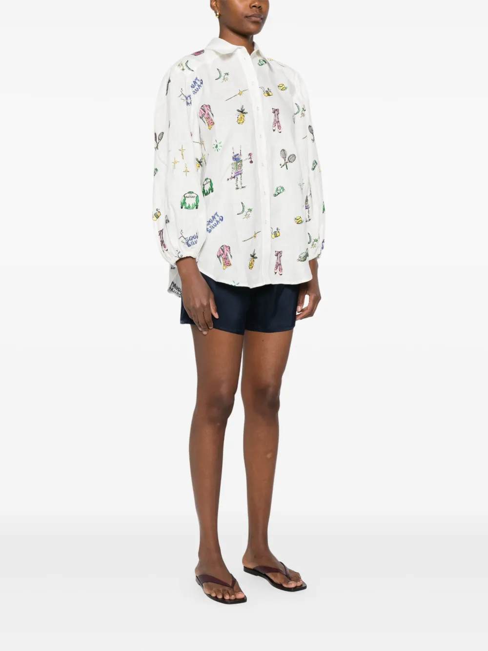 Alemais Playful All-over Print Long Sleeve Shirt With Buttoned Cuffs In White