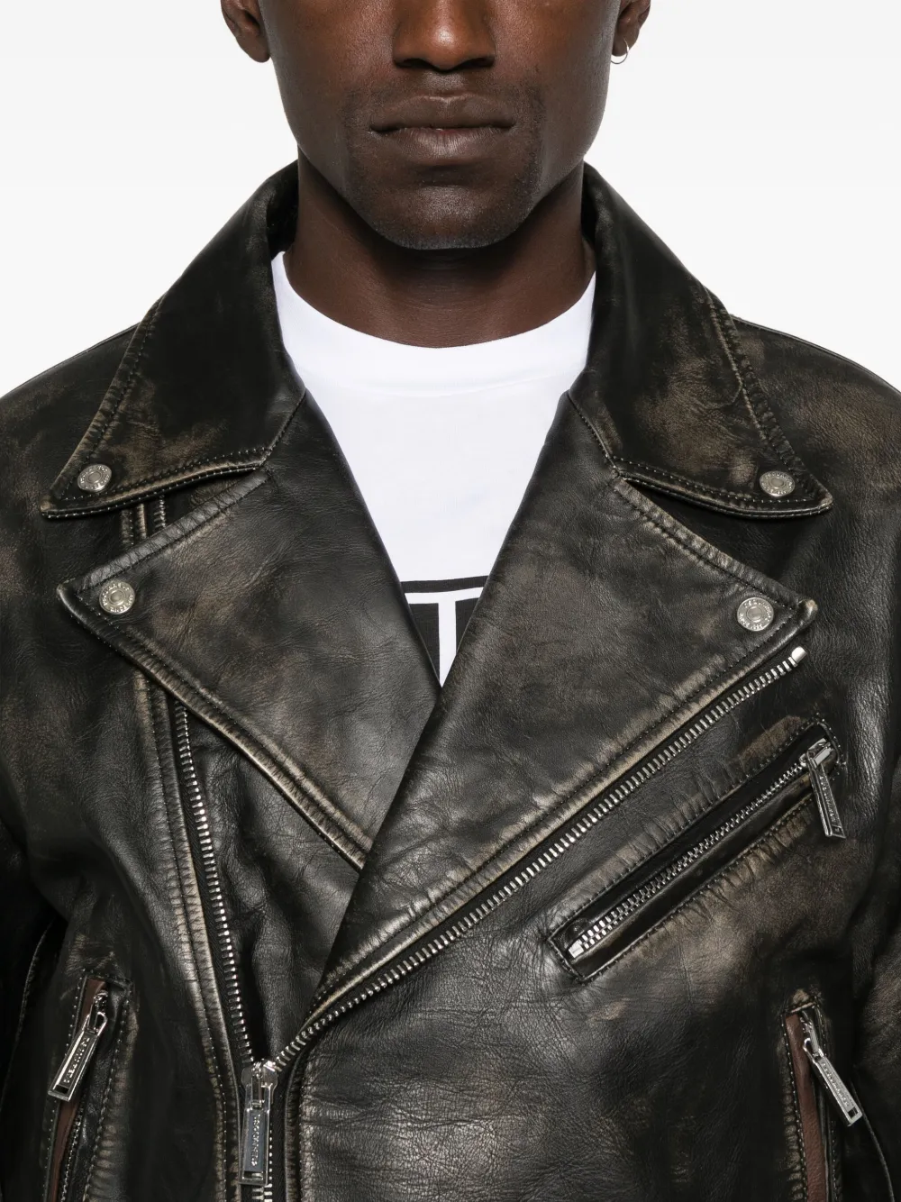 Dsquared2 Belted Leather Biker Jacket In Black