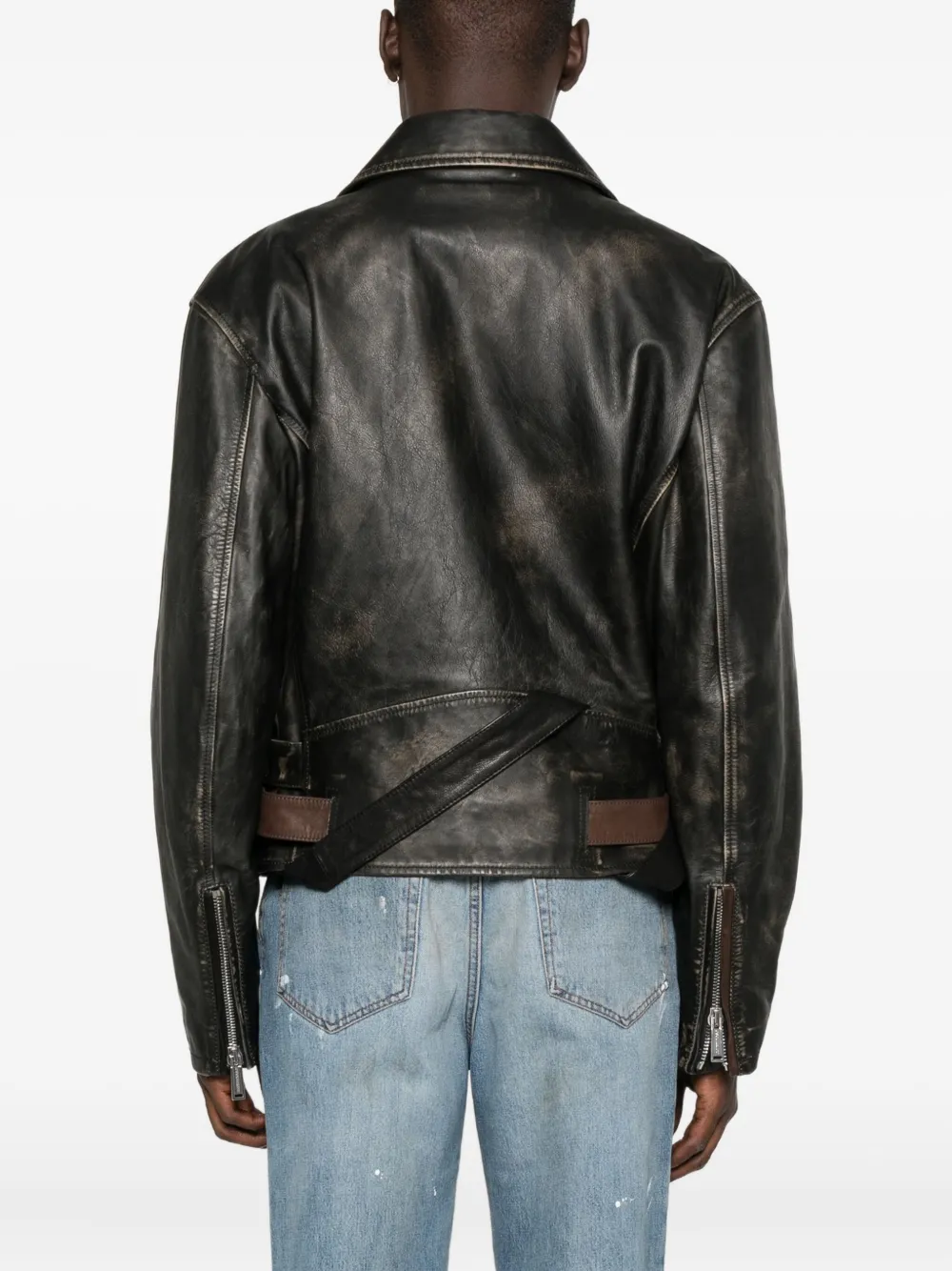 Dsquared2 Belted Leather Biker Jacket In Black