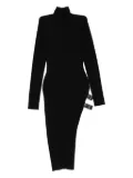 Blumarine ribbed turtleneck buckle-detail asymmetric party dress - Black
