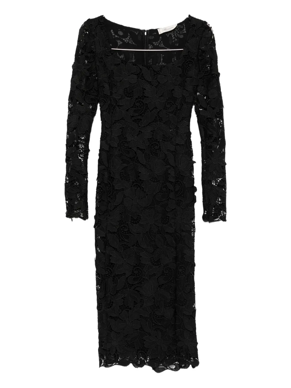Blumarine floral-lace long-sleeves midi party dress Zwart