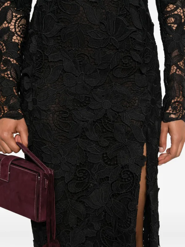 Blumarine Floral Lace Long-Sleeve Midi Dress - Black