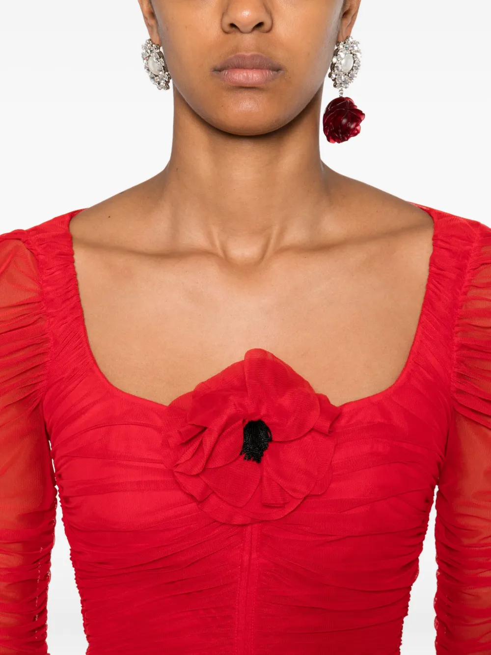 Blumarine ruffled long-sleeved party dress Rood