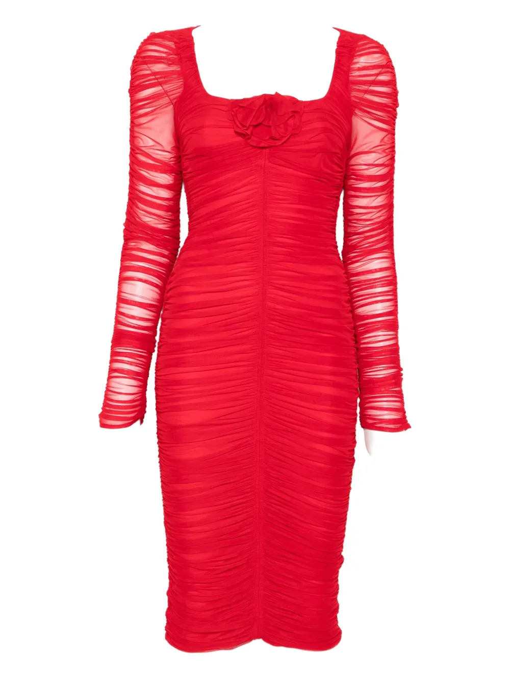 Blumarine ruffled long-sleeved party dress Rood