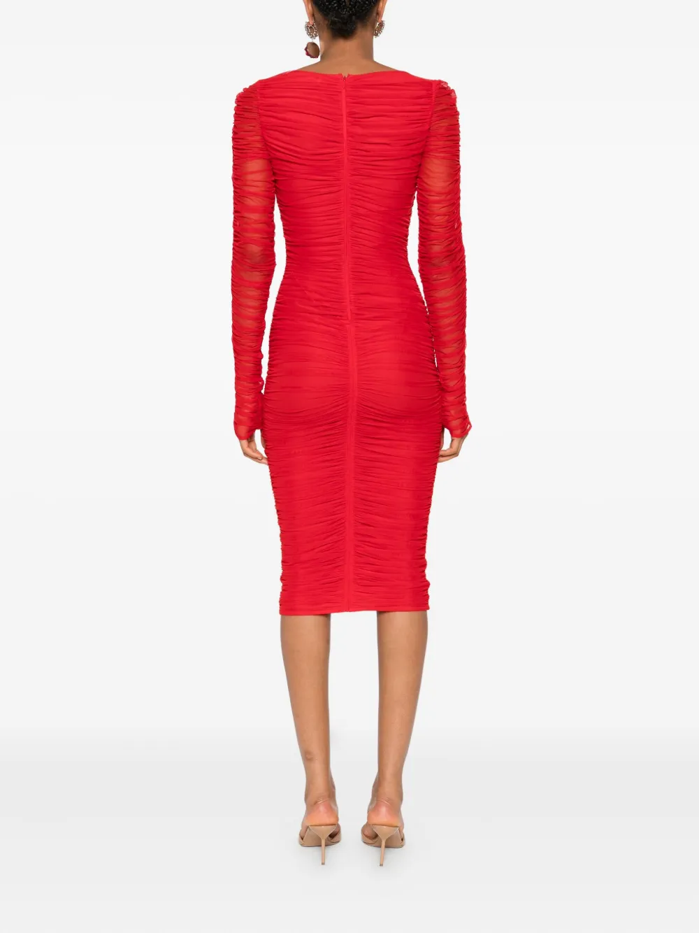 Blumarine ruffled long-sleeved party dress Rood