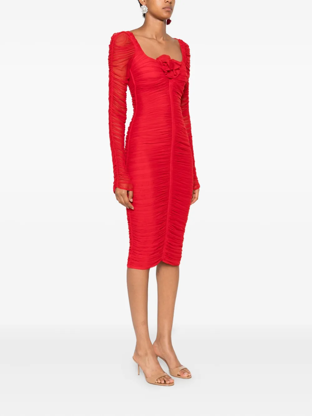Blumarine ruffled long-sleeved party dress Rood