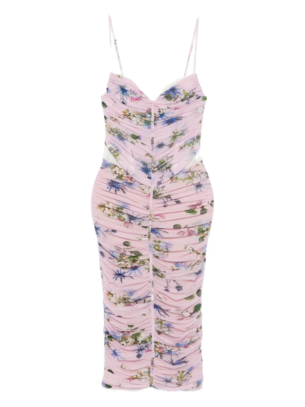 Blumarine floral-print ruched midi day dress Roze