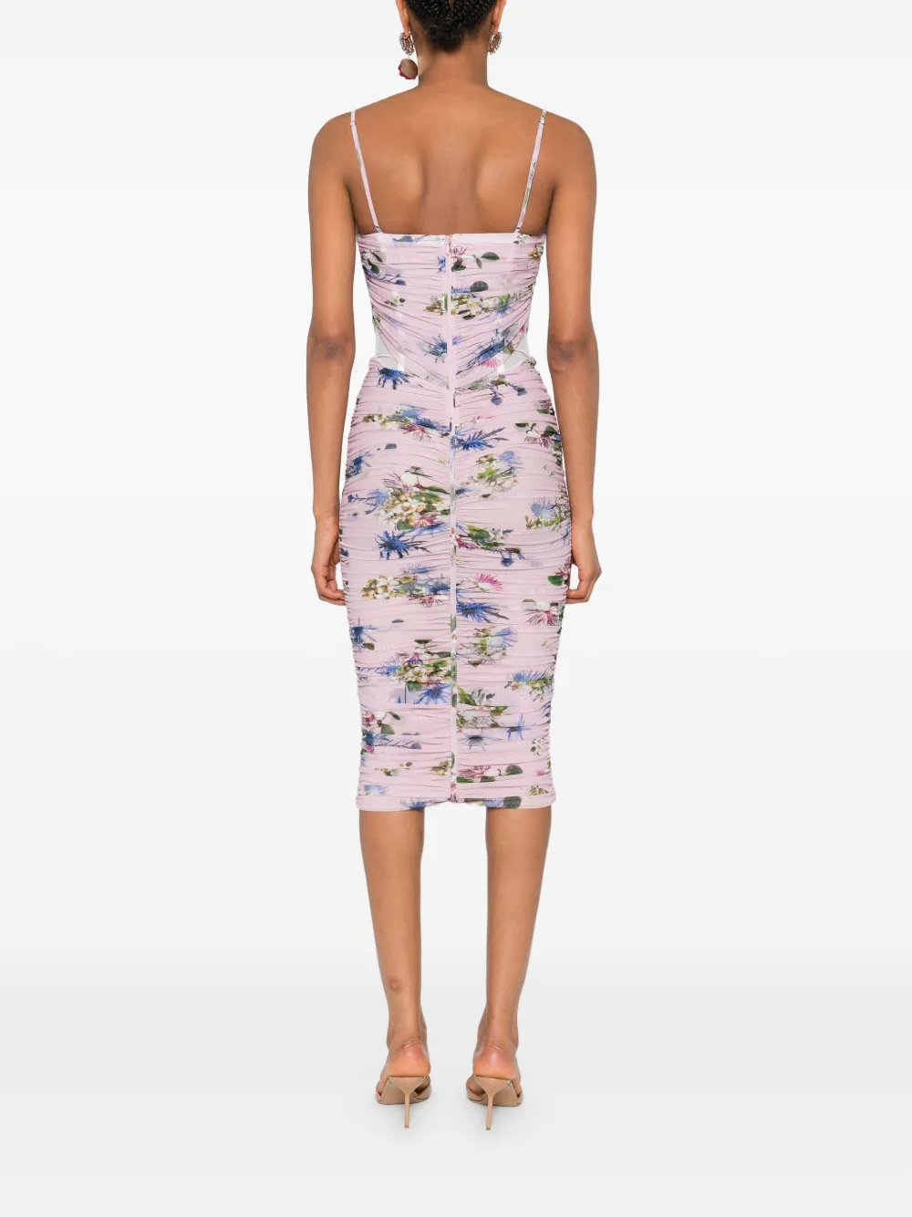 Blumarine floral-print ruched midi day dress Roze