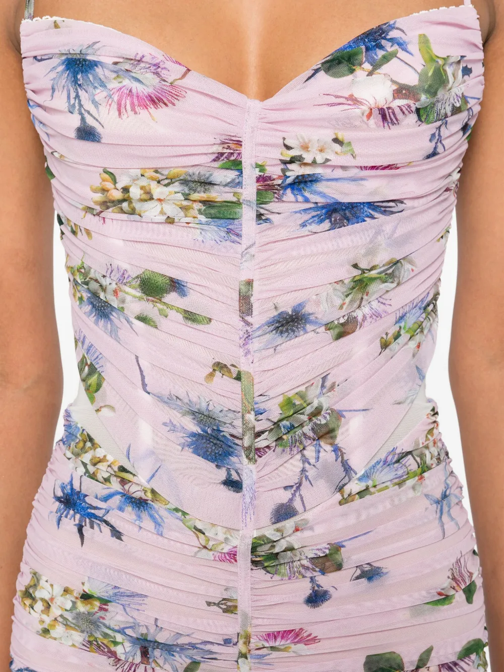 Blumarine floral-print ruched midi day dress Roze