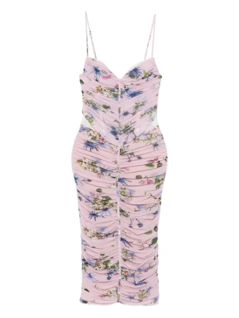 Blumarine vestido midi con diseño fruncido y estampado floral