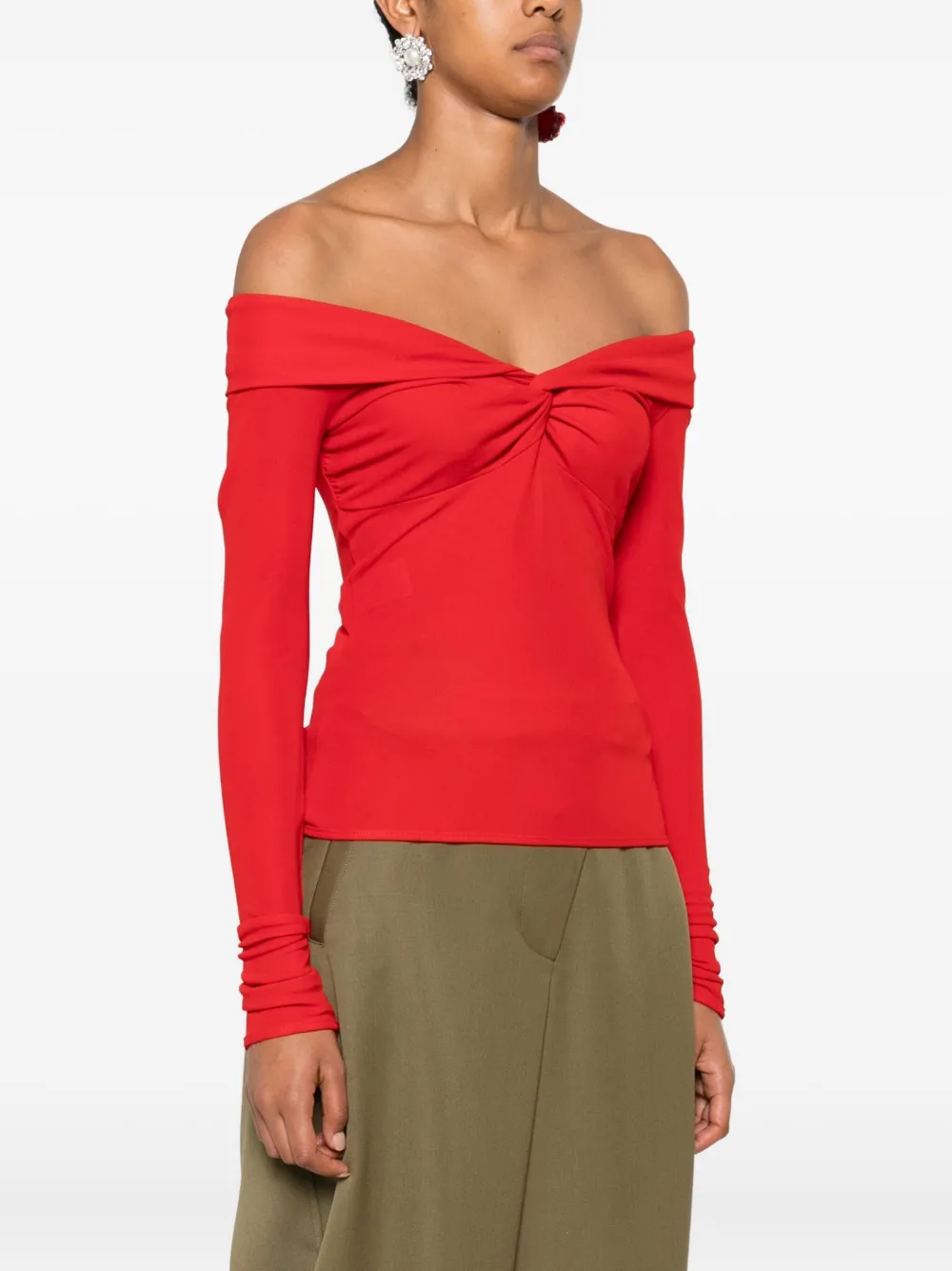 Blumarine twist-detail off-shoulder top Rood
