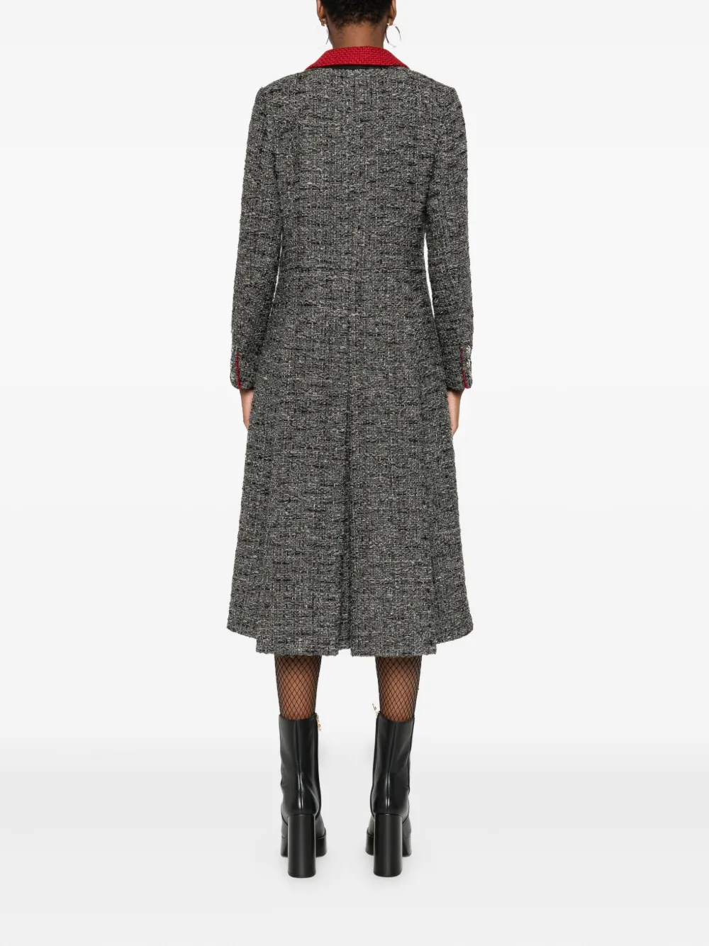 Pre-owned Chanel Tweed Embellished Coat In Gray