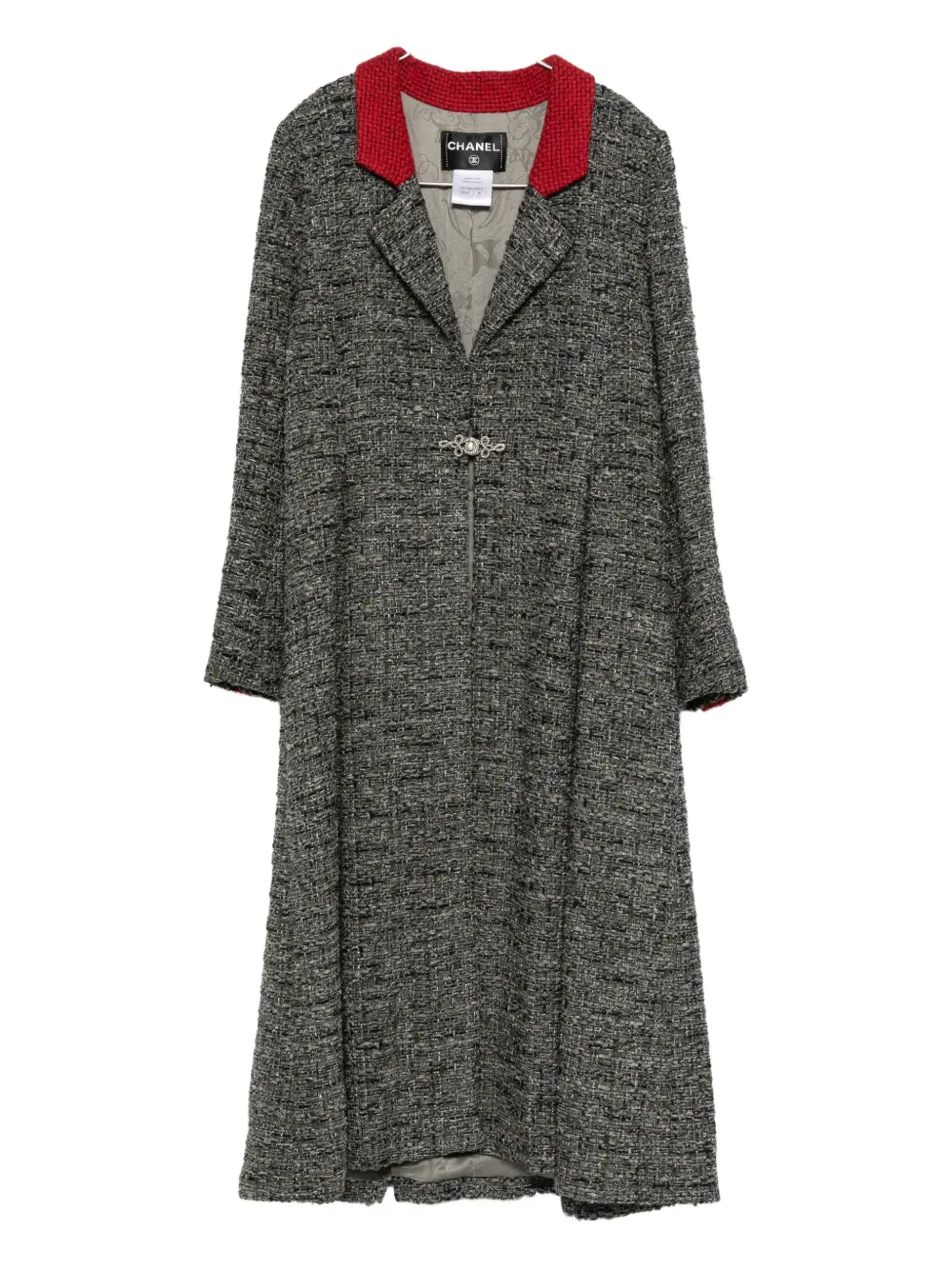 Pre-owned Chanel Tweed Embellished Coat In Gray