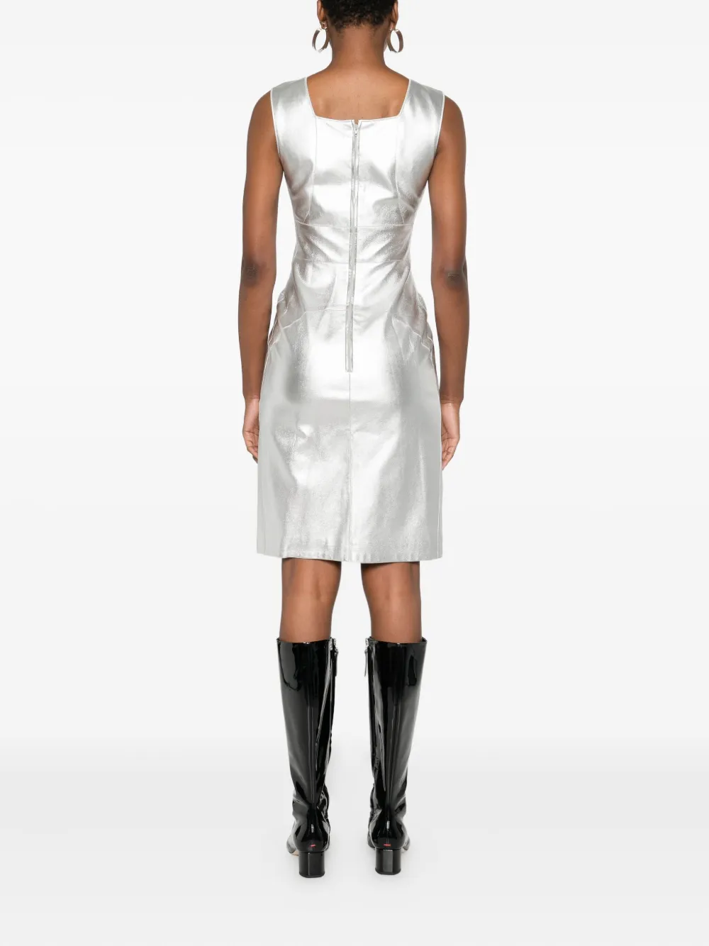 Pre-owned Chanel Lambskin V-neck Dress In Silver