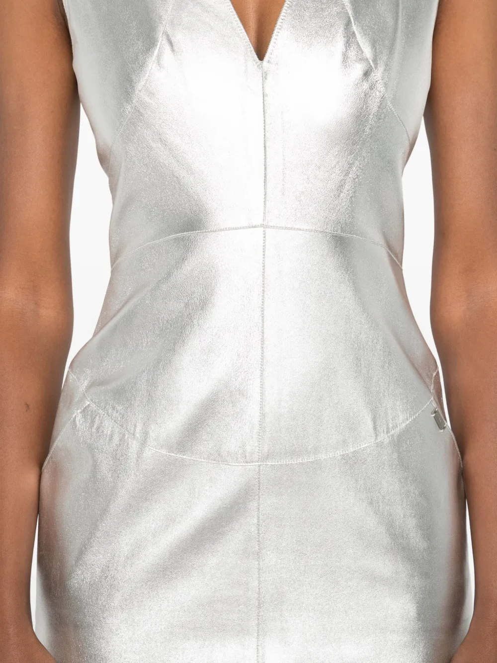 Pre-owned Chanel Lambskin V-neck Dress In Silver