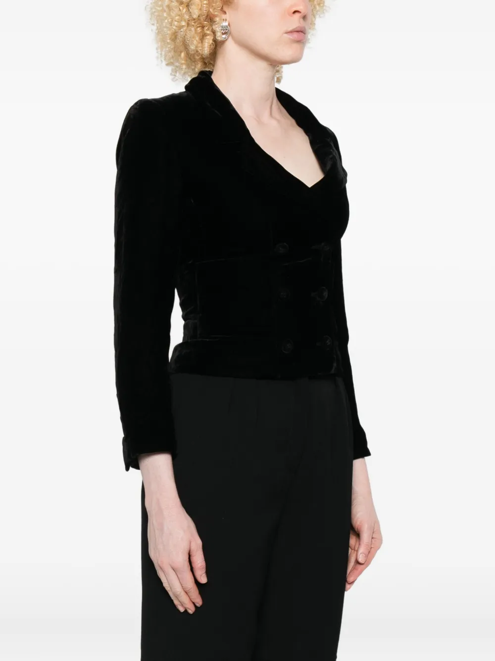 Pre-owned Chanel Velvet Double-breasted Jacket In Black