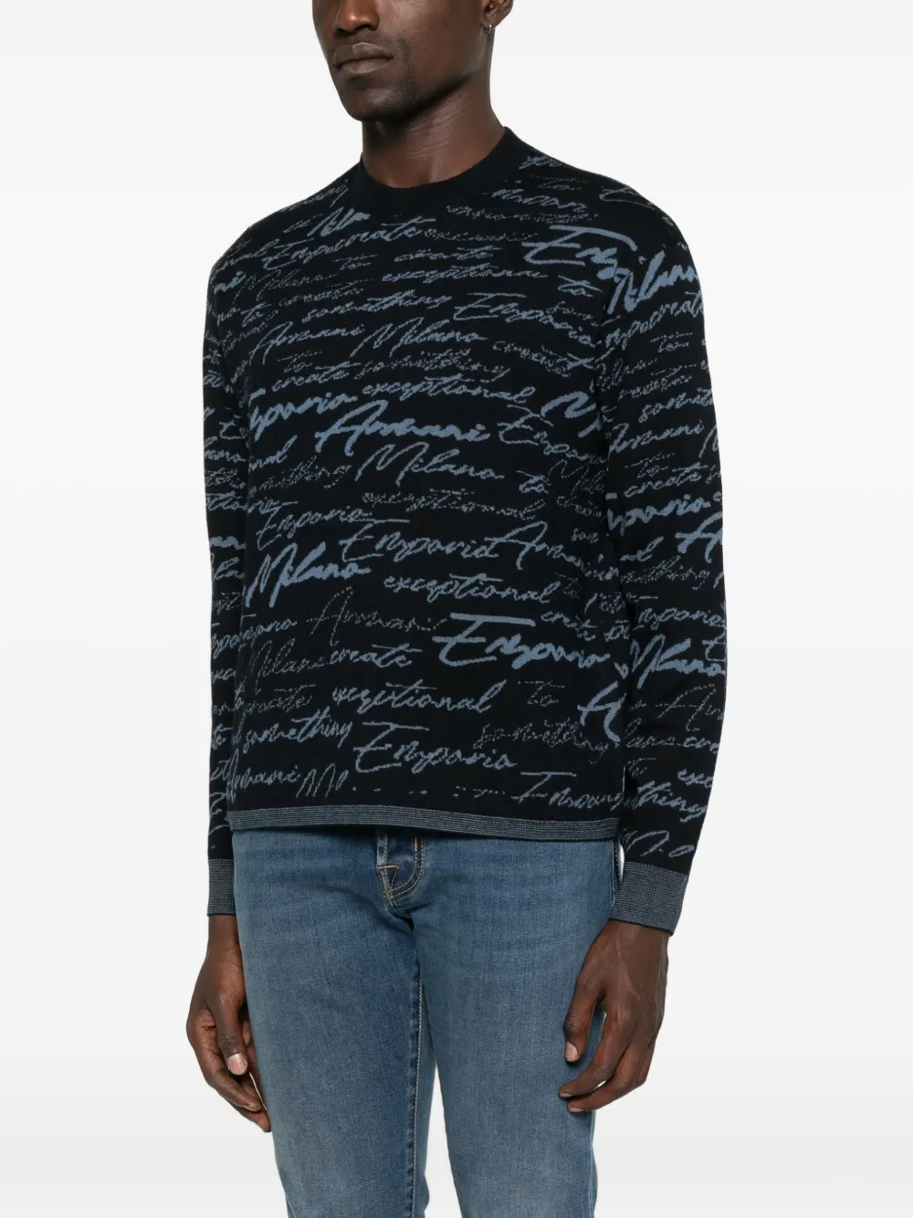Emporio Armani Virgin Wool Signature Logo Sweater In Black
