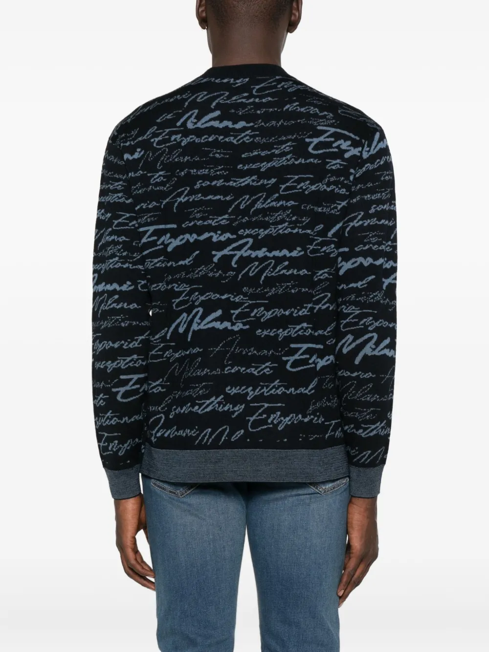 Emporio Armani Virgin Wool Signature Logo Sweater In Black