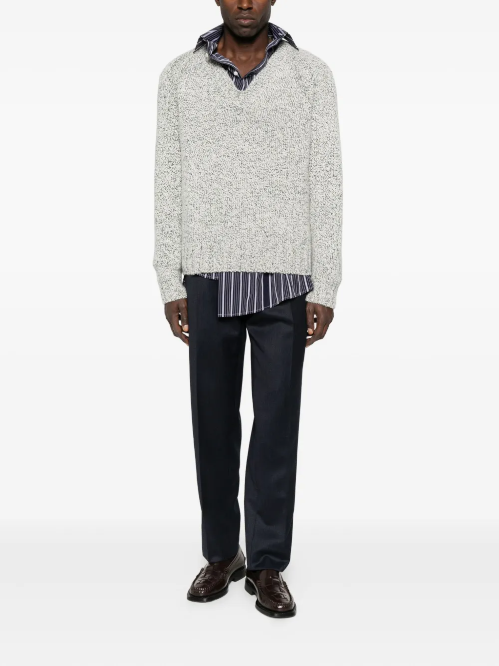 Zegna Gespikkelde trui met V-hals - Grijs