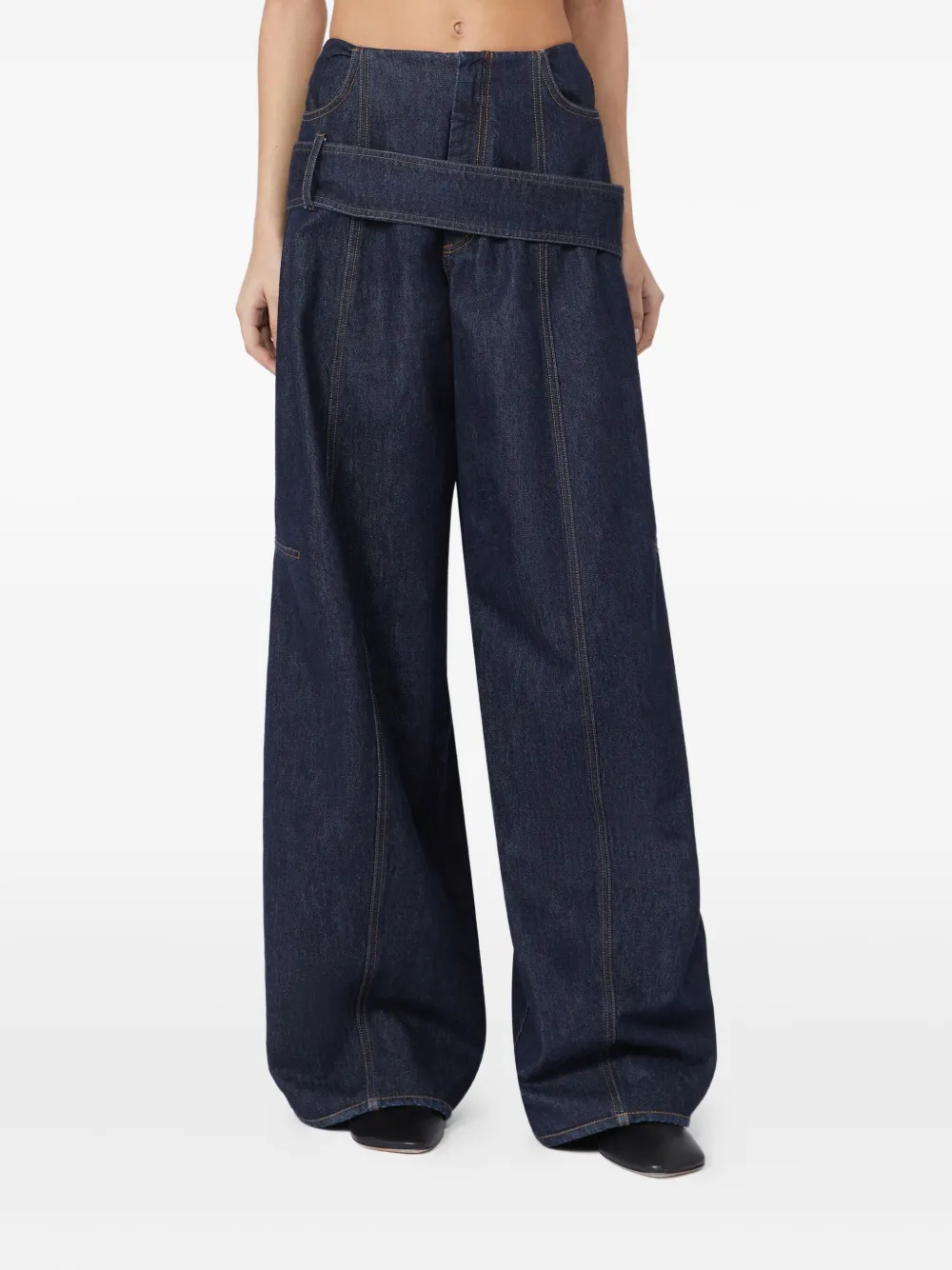 Sportmax Aia jeans met wijde pijpen en ceintuur Blauw