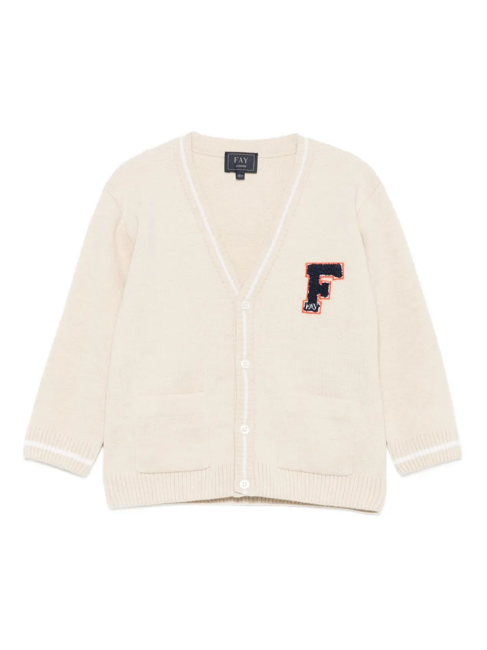 Fay Kids logo-patch cardigan Beige