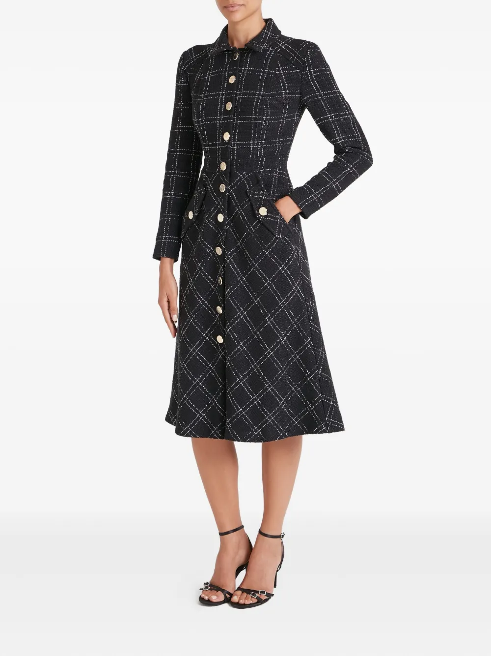 Temperley London Colonel Check-pattern Button Midi Dress In Black