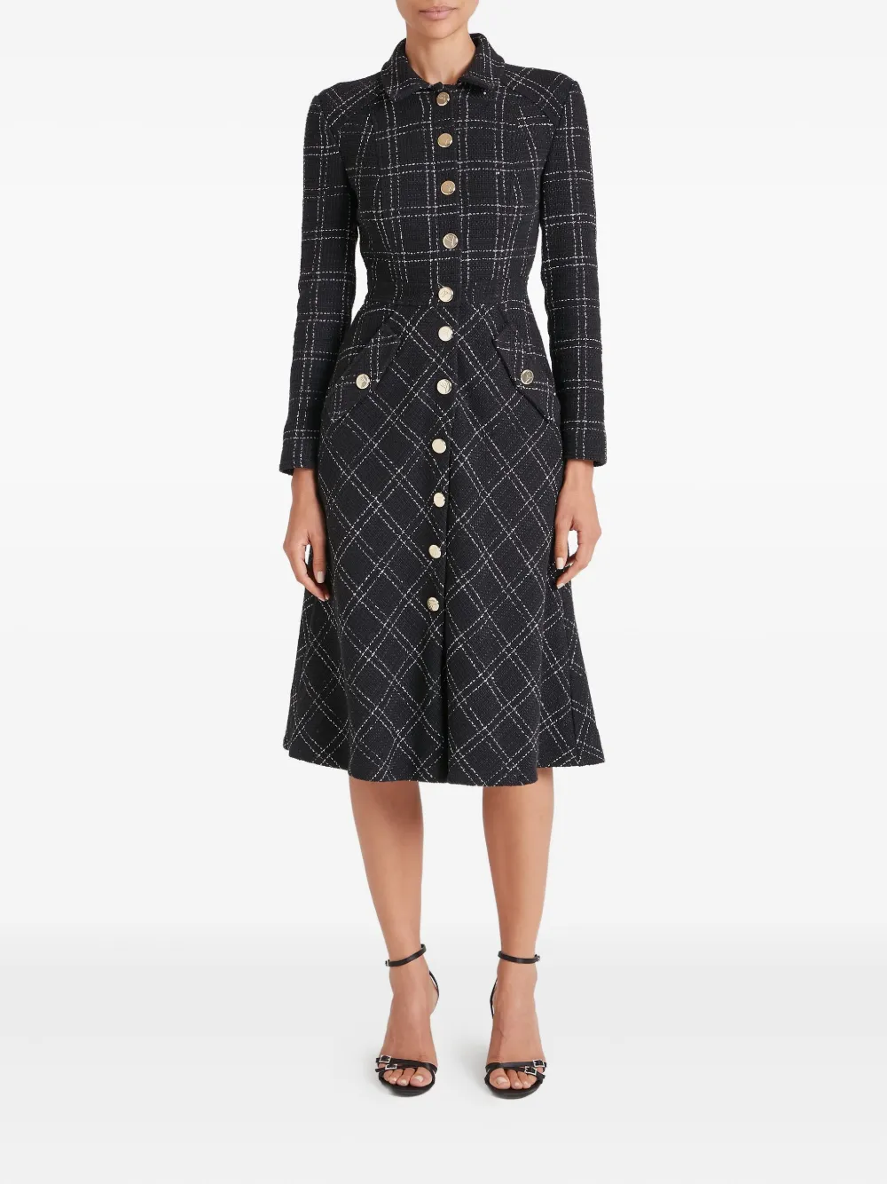 Temperley London Colonel geruite midi-jurk met knopen - Zwart