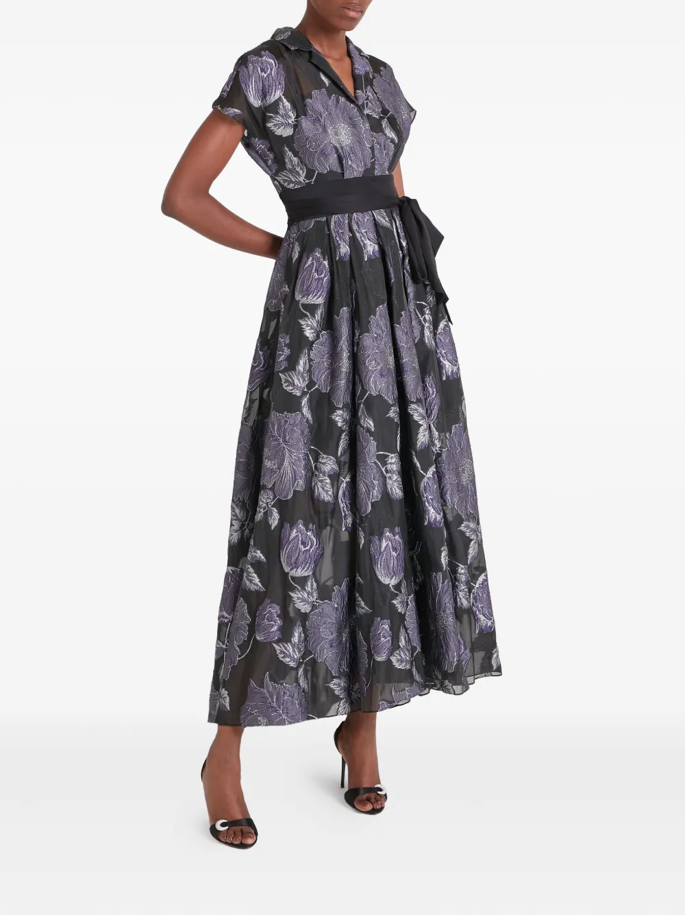 Temperley London Bridget Gown midi-jurk met bloemenprint en ceintuur Zwart