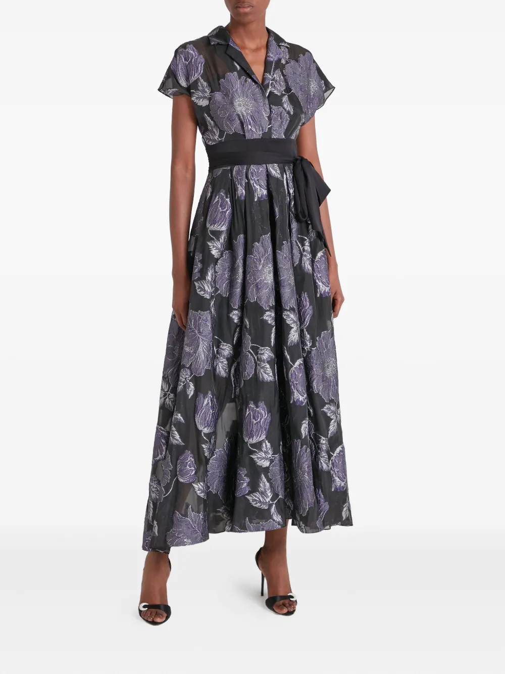 Temperley London Bridget Gown midi-jurk met bloemenprint en ceintuur - Zwart