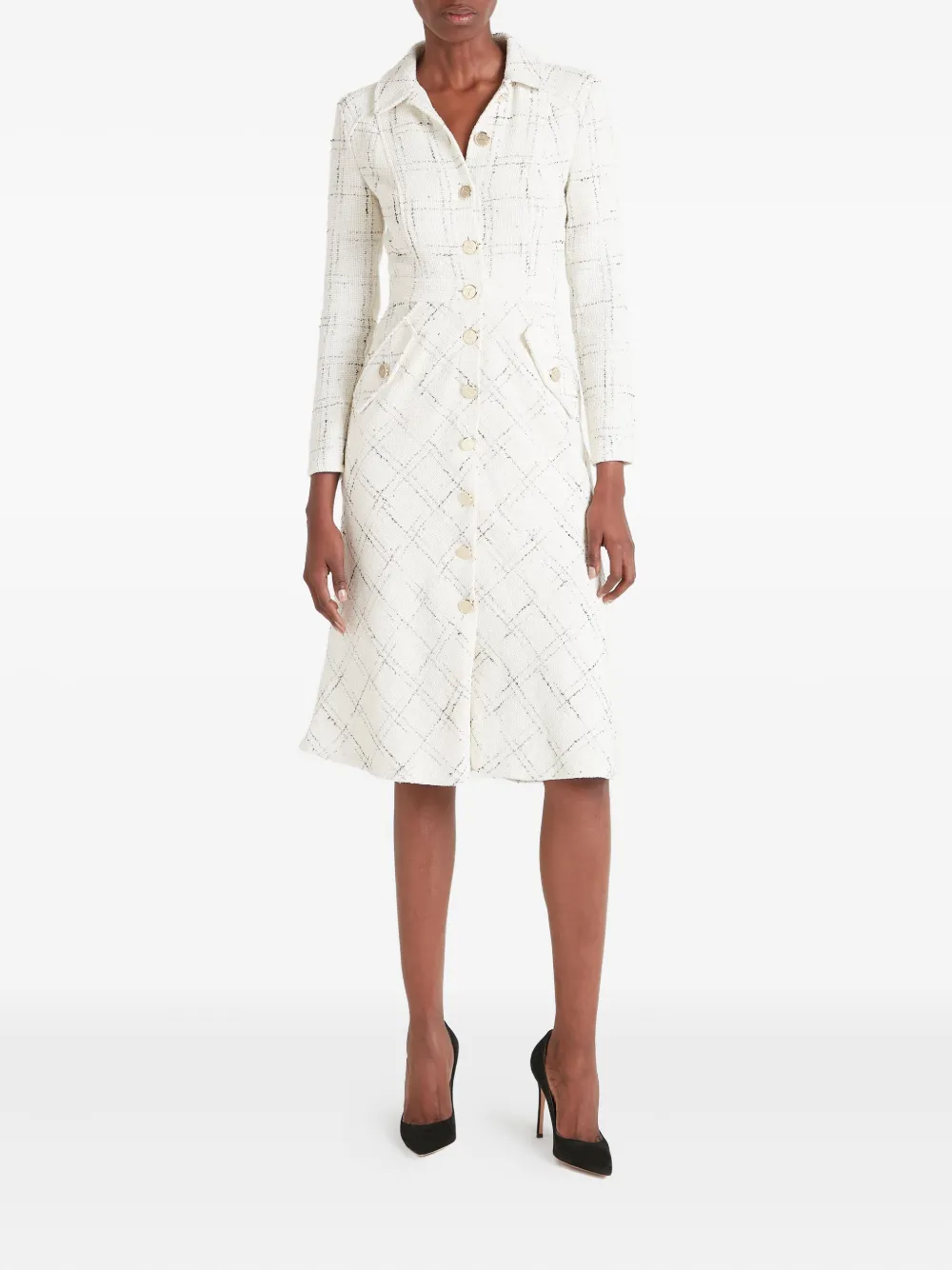 Temperley London Colonel geruite midi-jurk met knopen - Wit