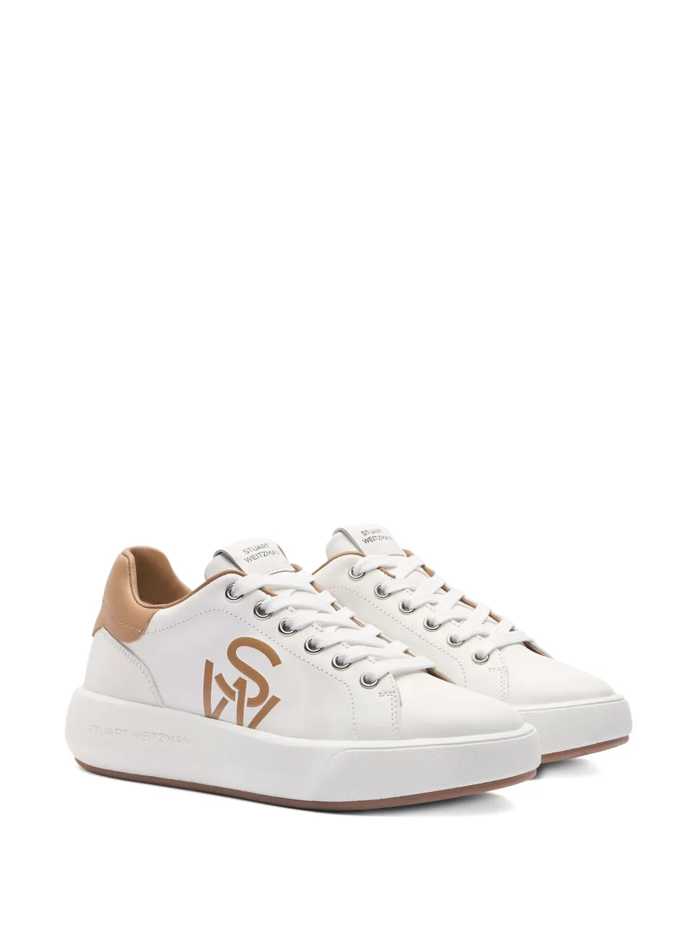Stuart Weitzman Sw Pro Logo Lace-up Sneakers In White