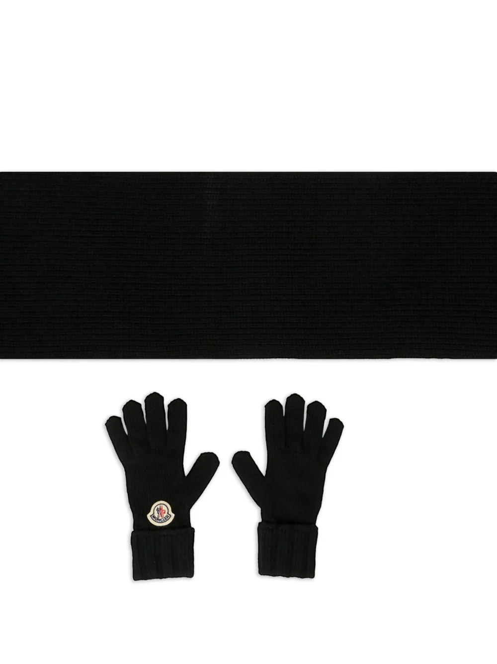 Moncler Enfant Wollen handschoenen en sjaal met logoplakkaat Zwart