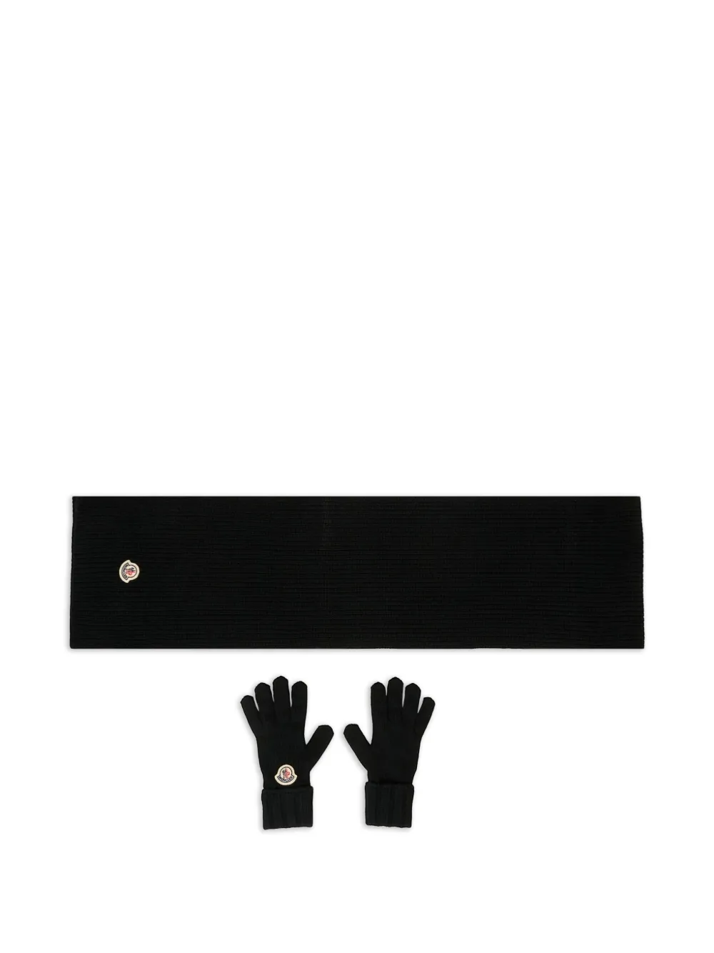 Moncler Enfant logo-plaque wool scarf glove set | Black | Image 1